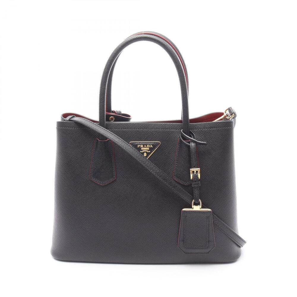 Prada Double Tote Bag Leather Black Red